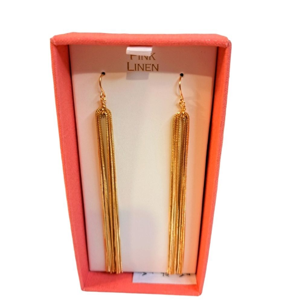 PINK LINEN FAUX GOLD CHAIN HOLIDAY PARTY TIME EARRINGS NWOT
